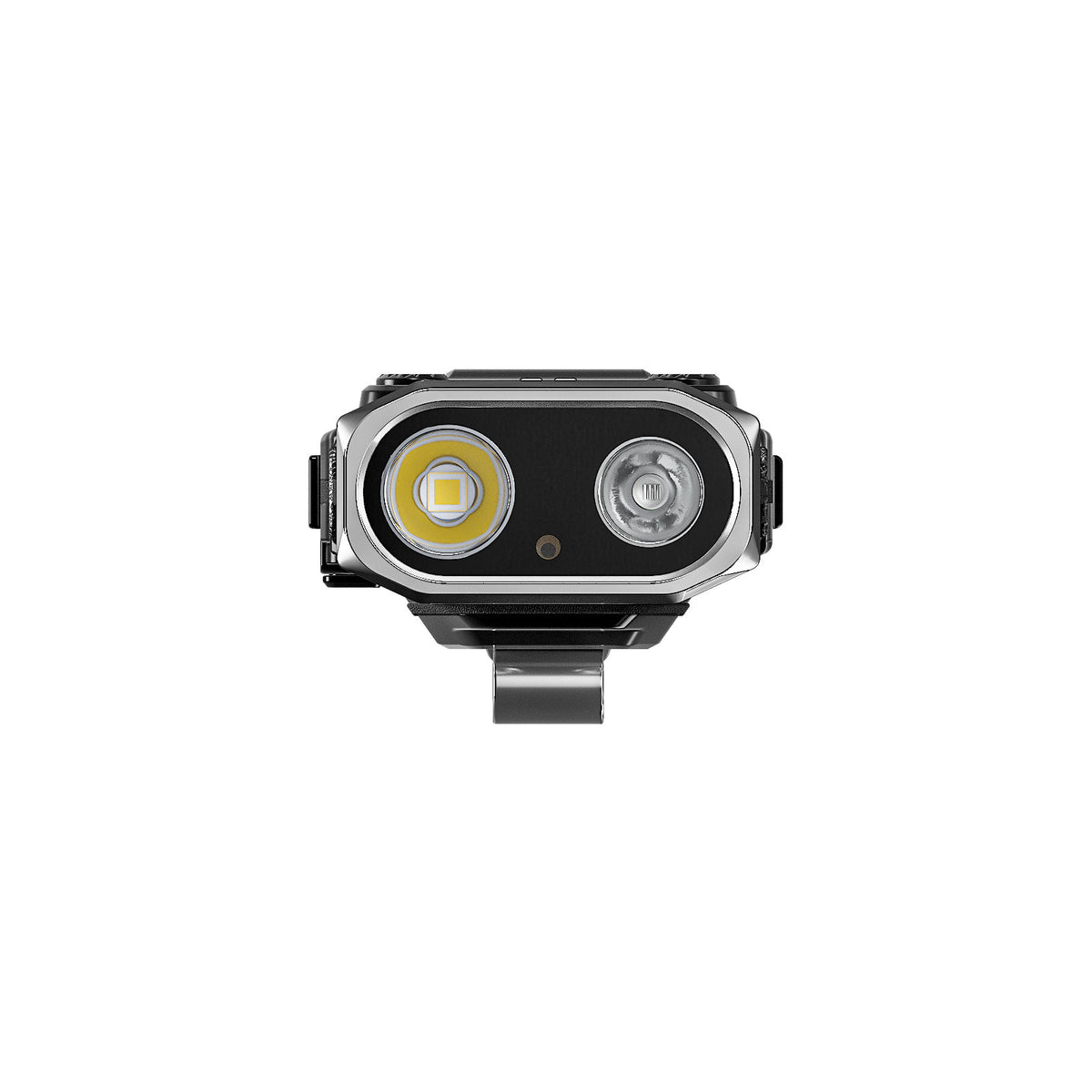 E10-LU front view showing the white LED, 365 nm UV light and green laser aperture