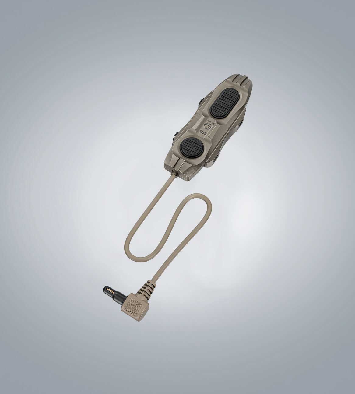 Image of (Desert Tan) RovyVon GL15 remote switch with dual buttons, cable, and right-angle connector