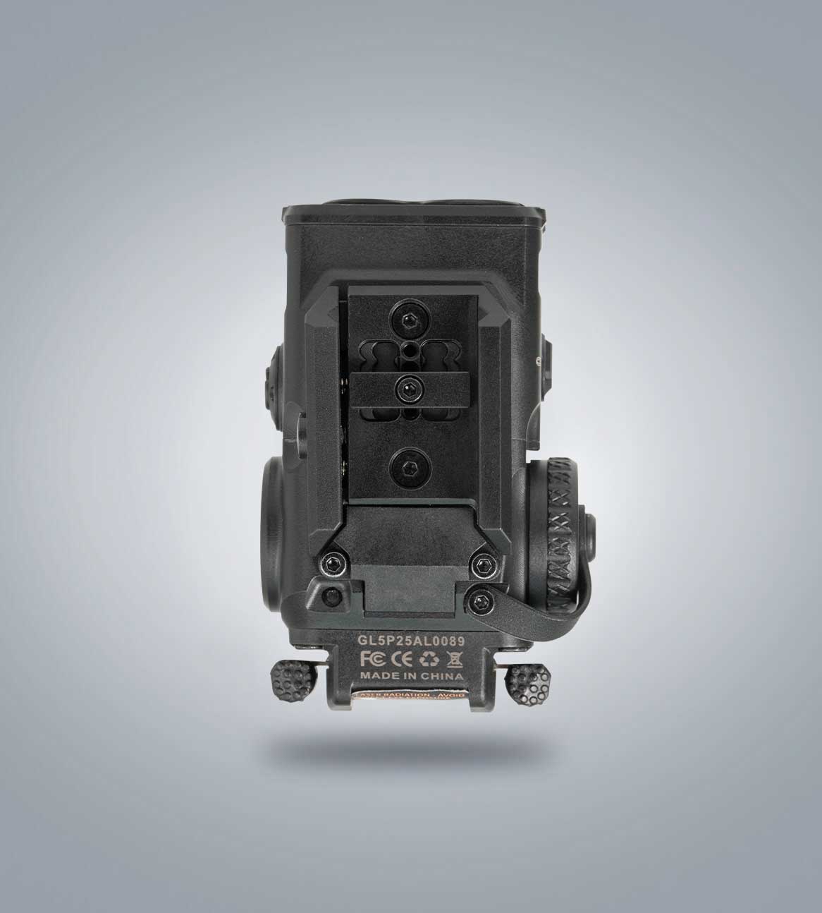 Image of (Black) RovyVon GL5 Pro bottom view showing the rail-mount interface, mounting hardware, and underside of the housing
