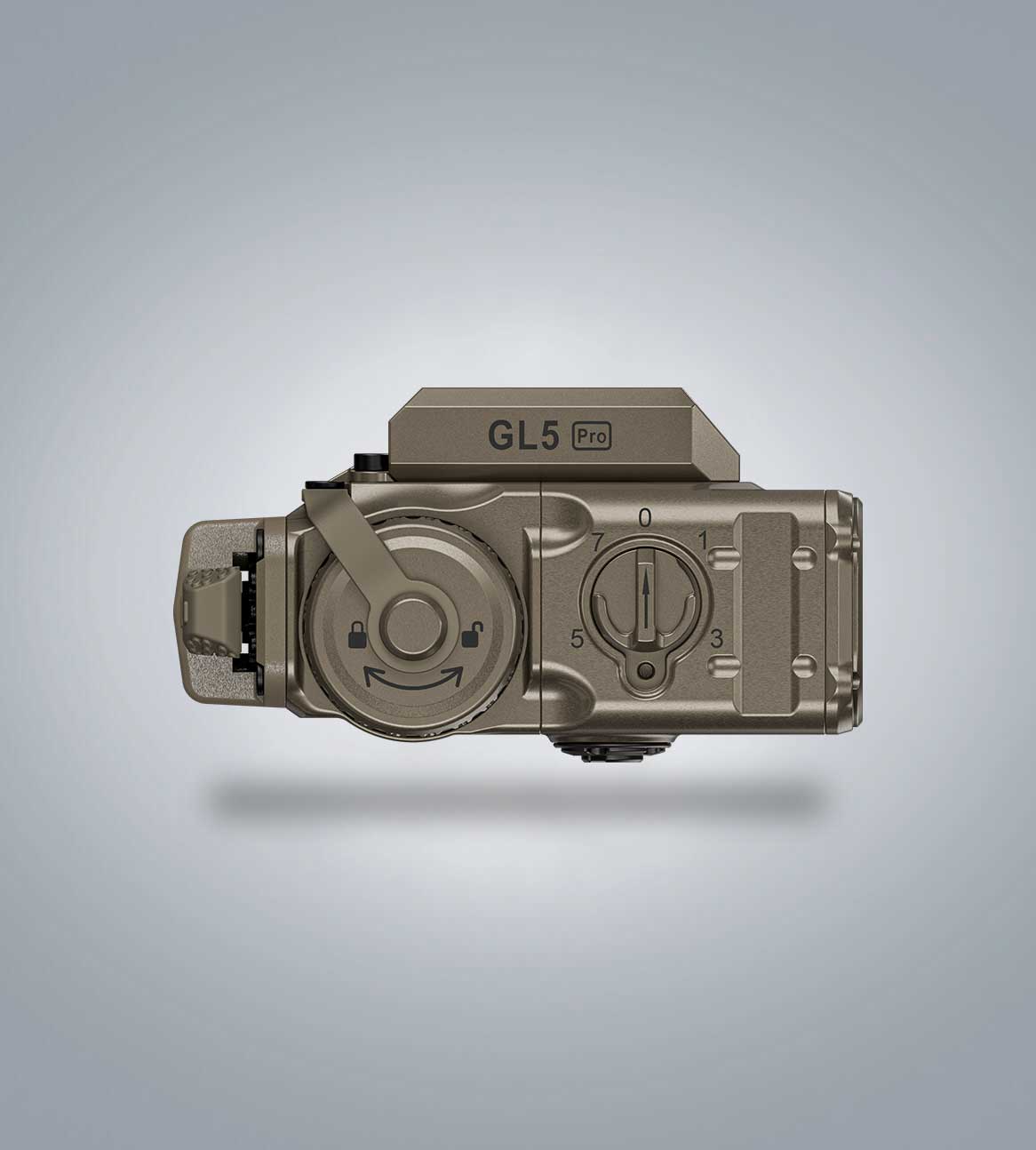 Image of (Desert Tan) RovyVon GL5 Pro top view showing the dual control dials, GL5 Pro markings, and compact housing