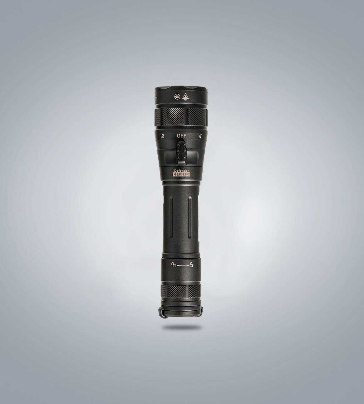 RovyVon GL8 Pro side view showing the White, IR, and UV selector ring and battery tube