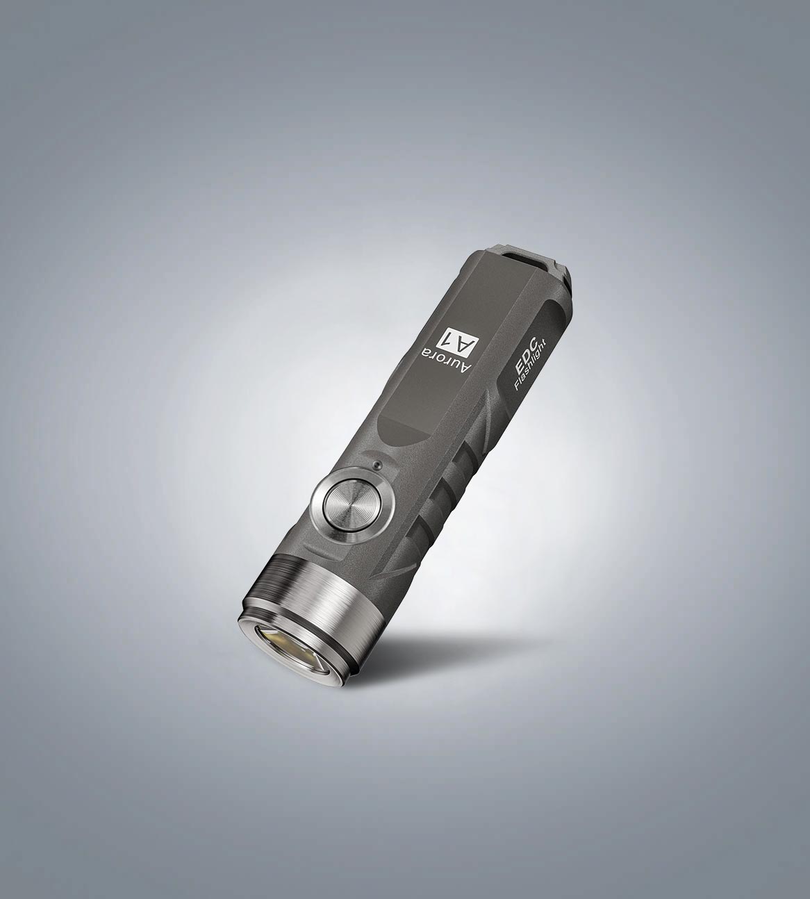 (Grey) RovyVon Aurora A1 G4 keychain flashlight three-quarter front view