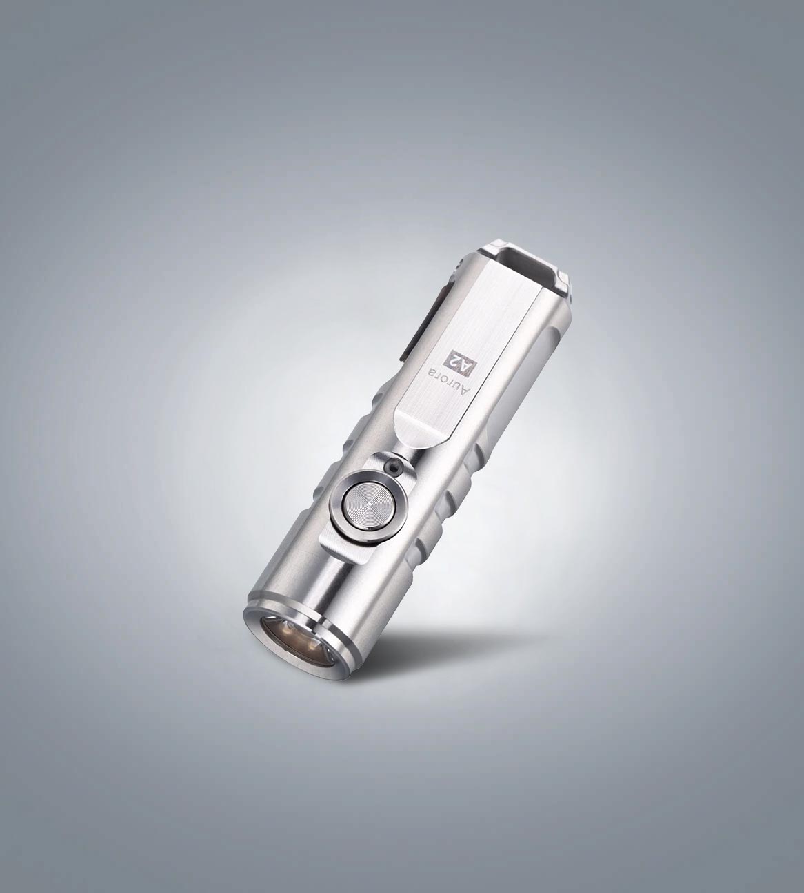 RovyVon Aurora A2 G4 stainless steel keychain flashlight three-quarter front view