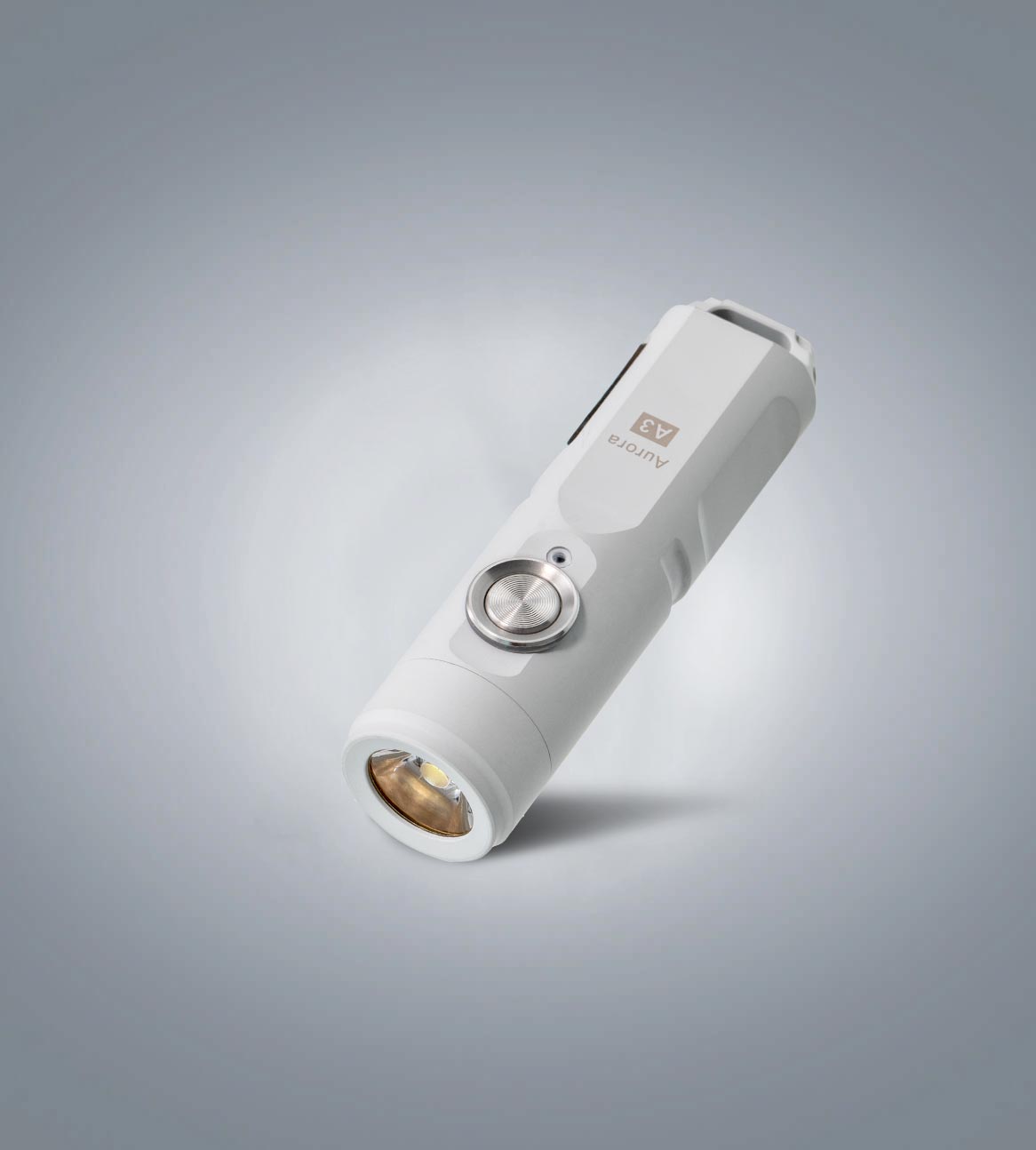 Image of (White) RovyVon Aurora A3 G4 keychain flashlight three-quarter front view