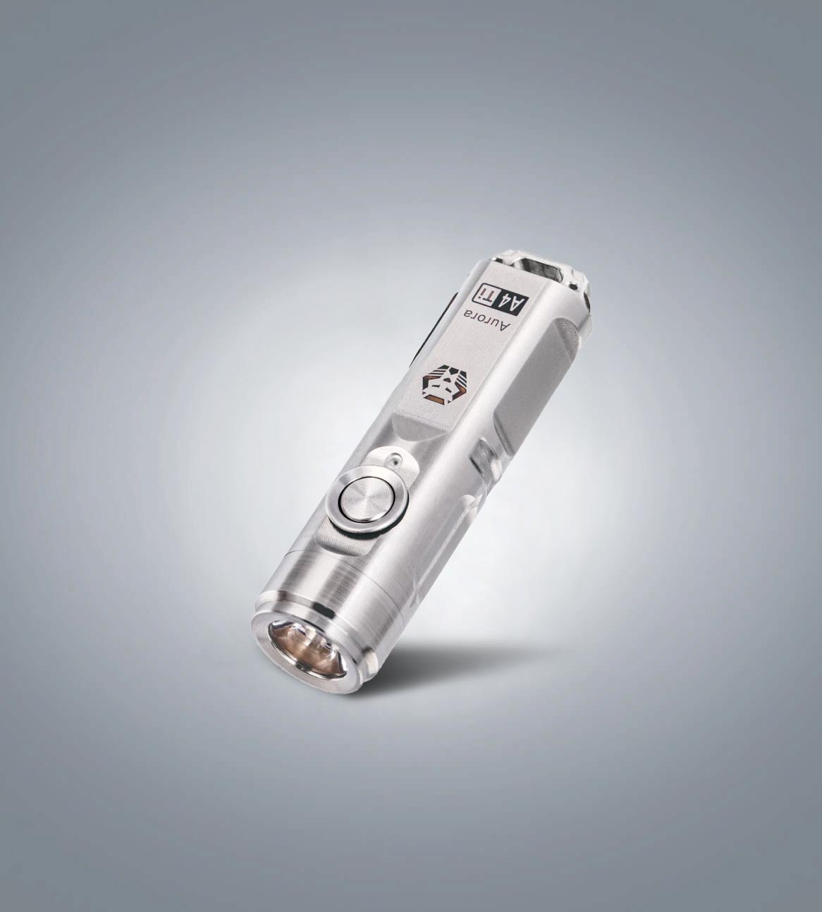 RovyVon Aurora A4 G4 titanium keychain flashlight three-quarter front view