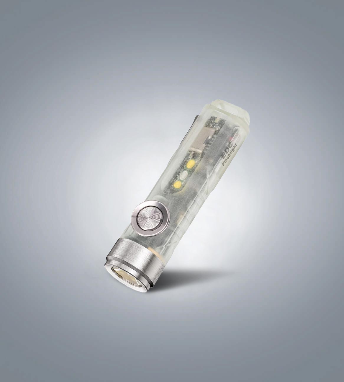 Image of RovyVon Aurora A5 GITD keychain flashlight with translucent glow-in-the-dark body three-quarter front view