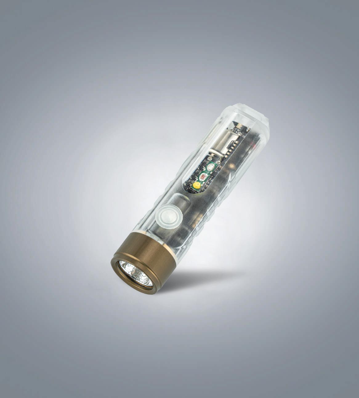 Image of RovyVon Aurora A6 keychain flashlight with translucent body three-quarter front view