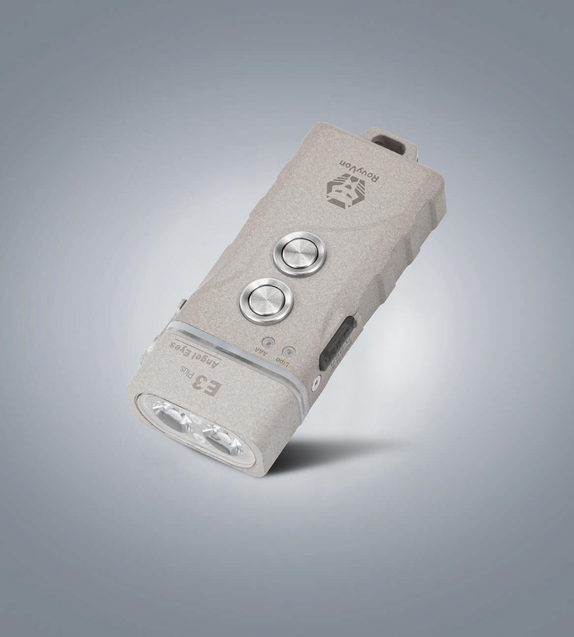 Image of RovyVon Angel Eyes E3 Plus AAA battery EDC flashlight three-quarter front view