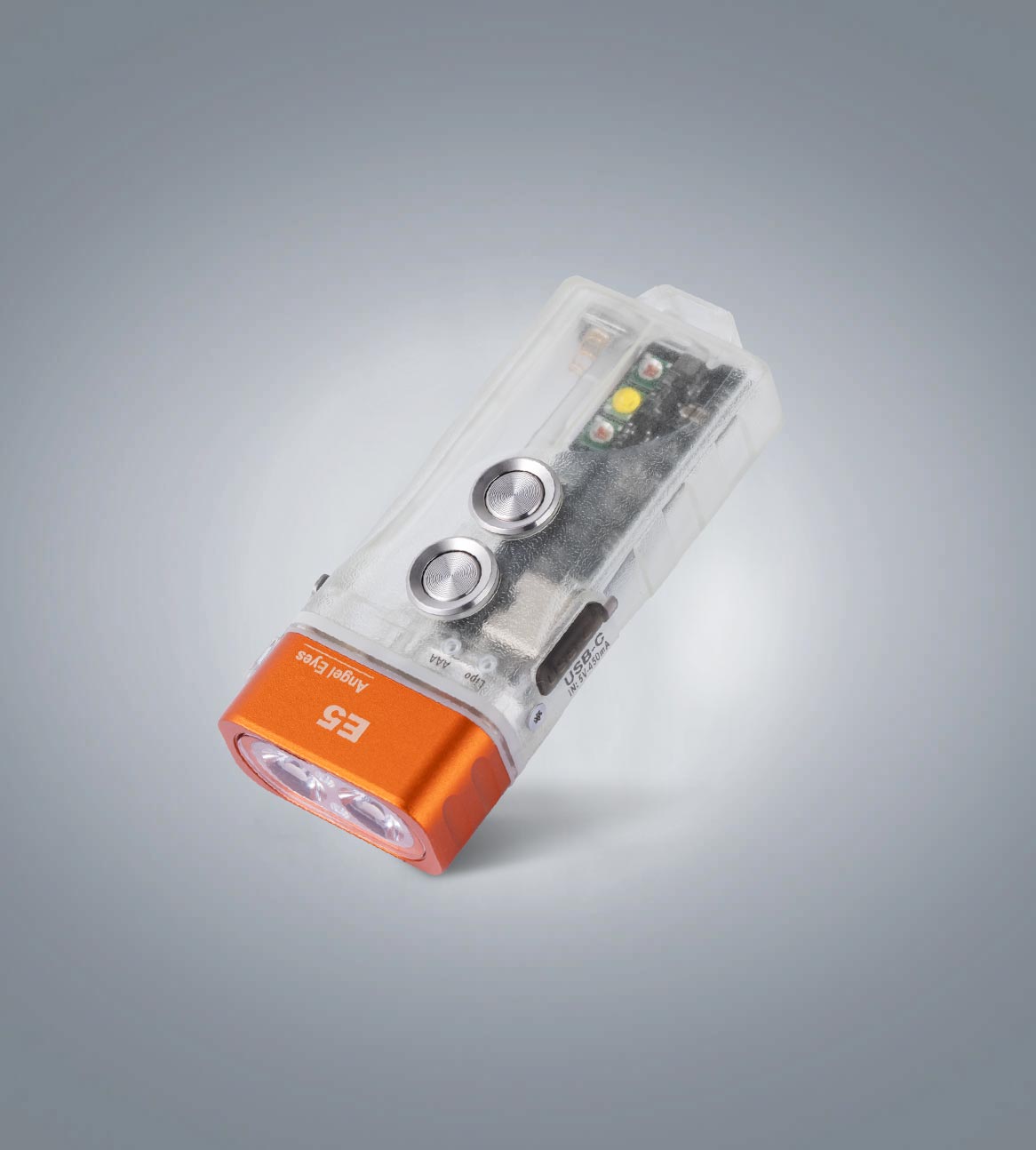 Image of RovyVon Angel Eyes E5 GITD hybrid keychain flashlight with warm-white and red side-light configuration