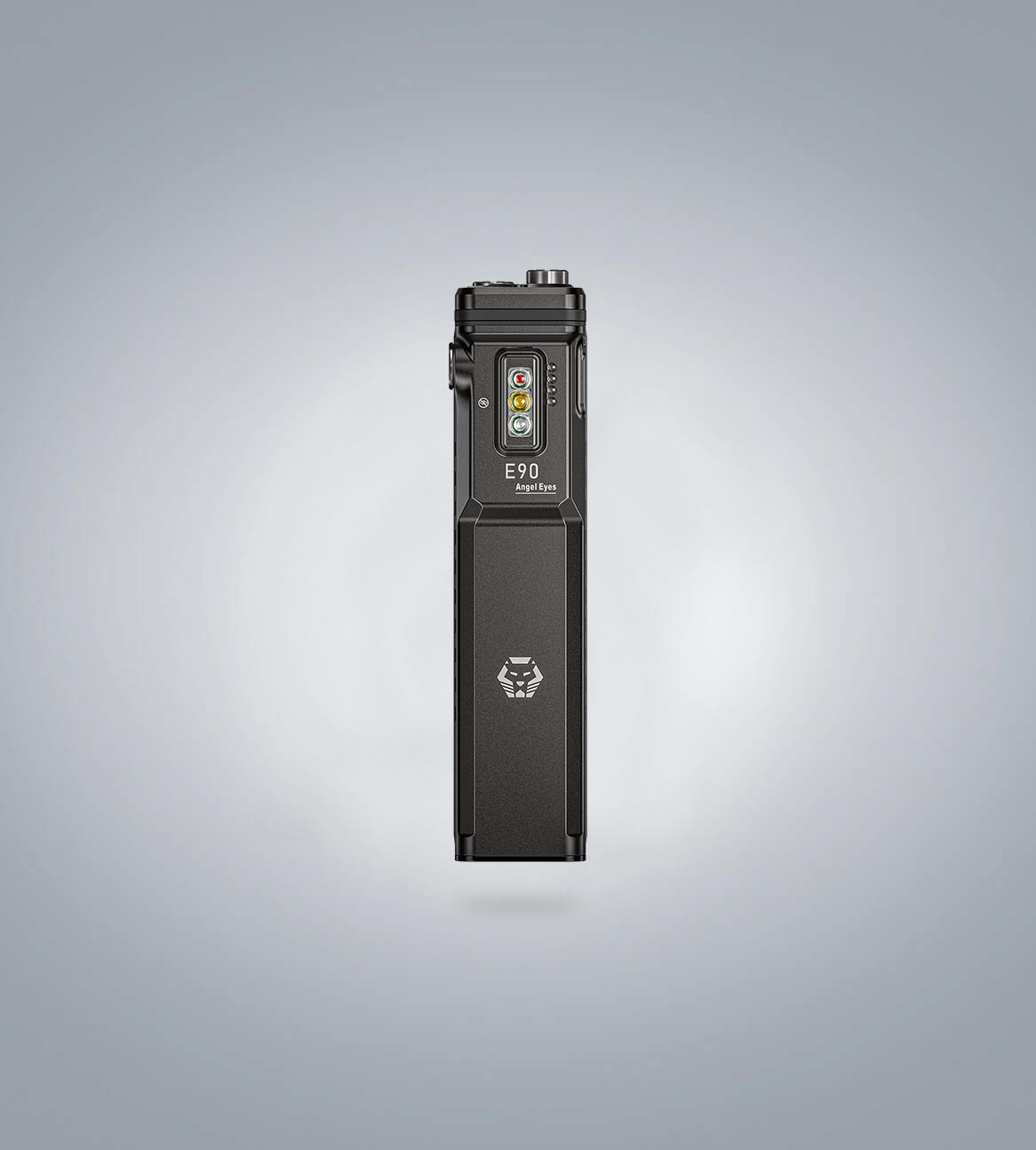 Image of RovyVon Angel Eyes E90 flat EDC flashlight straight-on front view