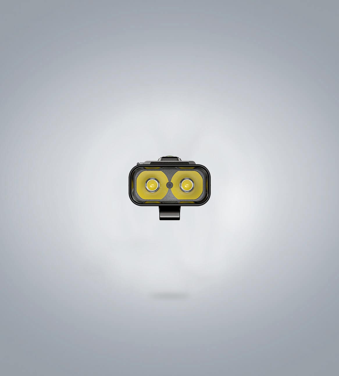 Image of RovyVon Angel Eyes E90 flat EDC flashlight close-up of the dual front emitters