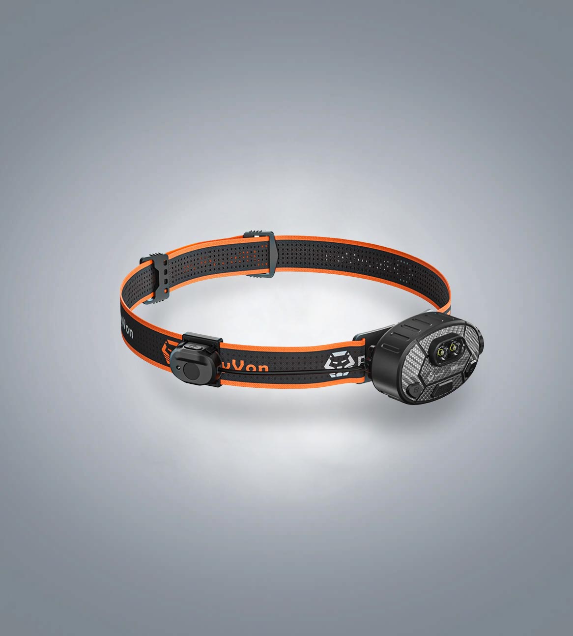 Image of RovyVon HM10 adjustable AA battery headlamp side view showing the headlamp housing and headband