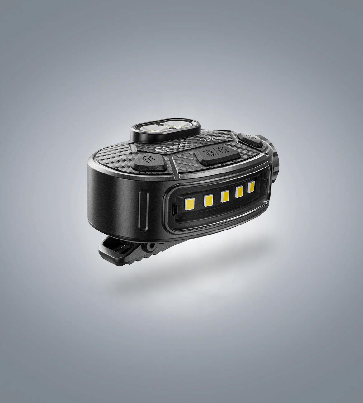 Image of RovyVon SL10 clip-on AA battery safety flashlight three-quarter front view showing the side LED array