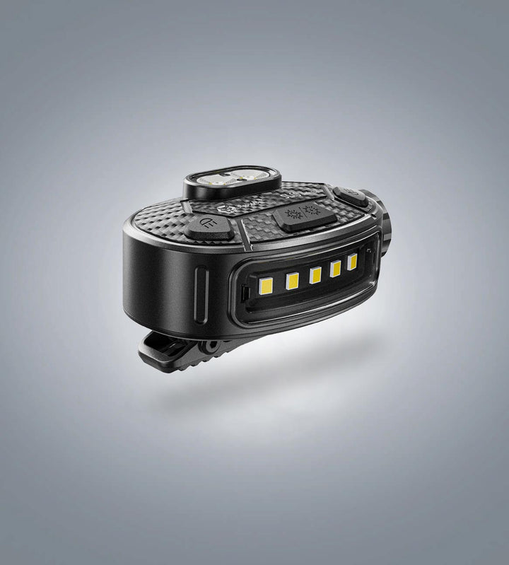 Image of RovyVon SL10 clip-on AA battery safety flashlight three-quarter front view showing the side LED array
