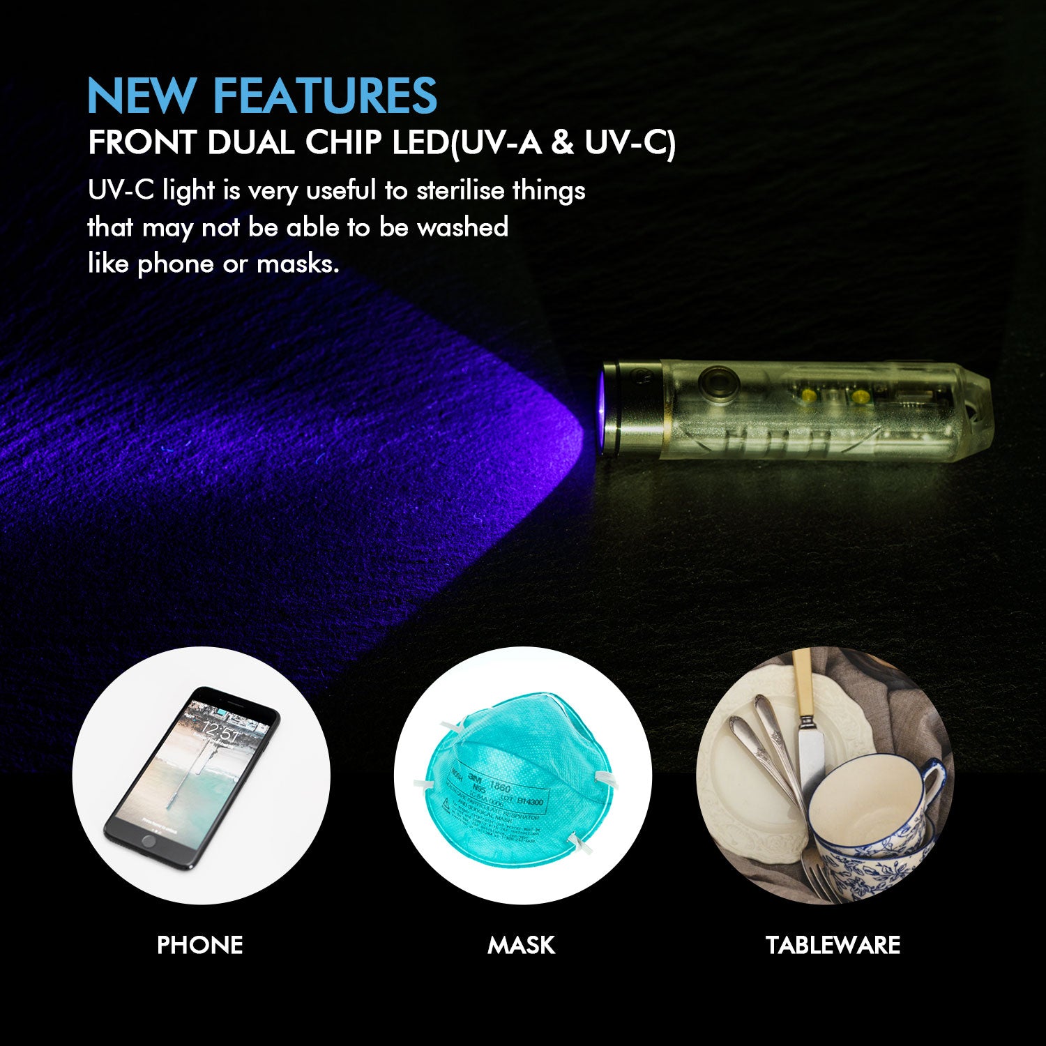 Image of RovyVon Aurora A8 Pro Keychain UV-C Light_UV-C Front